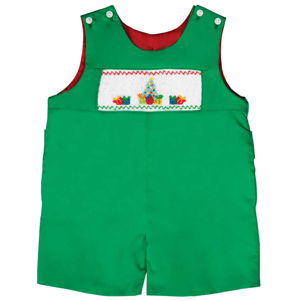 Christmas Tree w/Presents Smocked Green Reversible Romper 19H 6618 R
