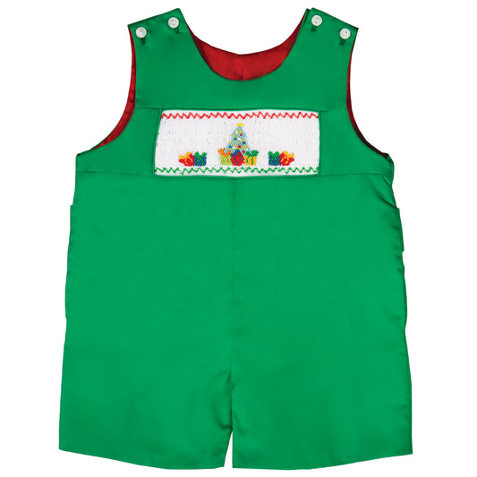 Christmas Tree w/Presents Smocked Green Reversible Romper 19H 6618 R