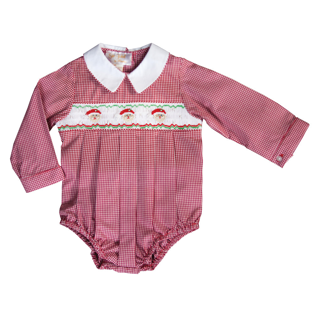Santa Trio Red Gingham Smocked L.Sleeve Boy Bubble 19H 6626 BUB
