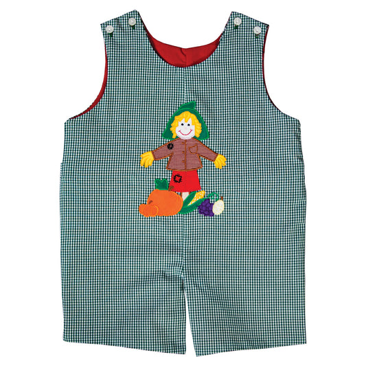 Scarecrow Green Gingham Applique Reversible Romper 19F 6638 R