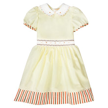 Sarah Lt. Yellow English Smocked Baby Dress with Striped Hem and Cap Sleeves 19F 6645 D