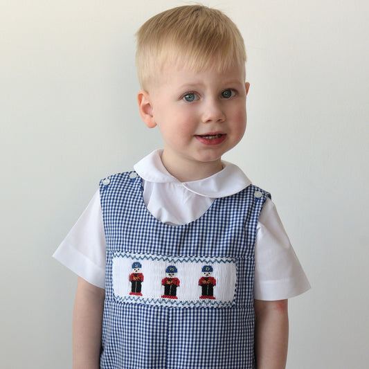 Nutcracker Trio Royal Blue Gingham Smocked Reversible Longall 19H 6647 L