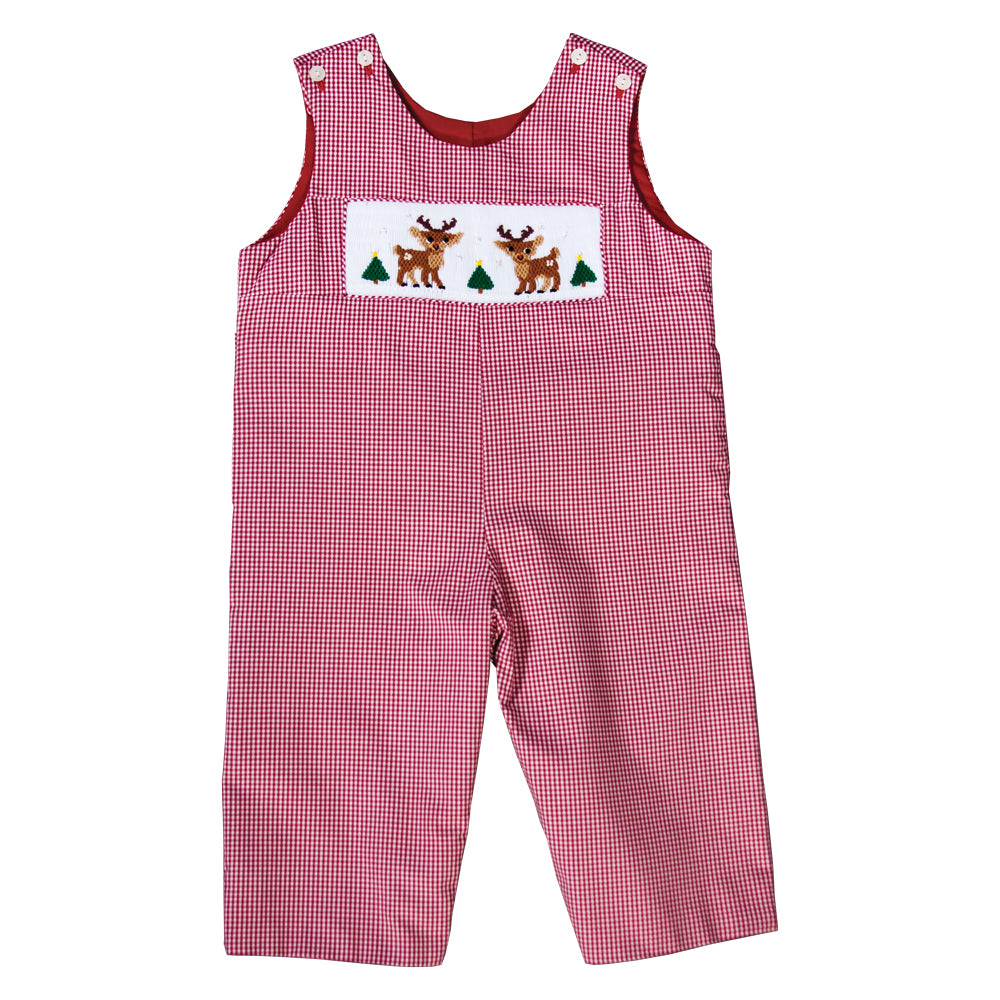 Reindeer Friends Red Gingham Smocked Reversible Longall 19H 6648 L