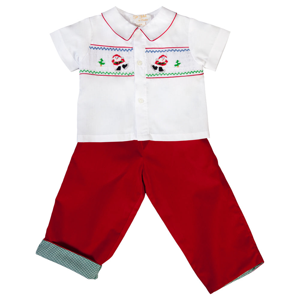 Ice Skating Santa Smocked White/Red Pants Set 19H 6650 SP
