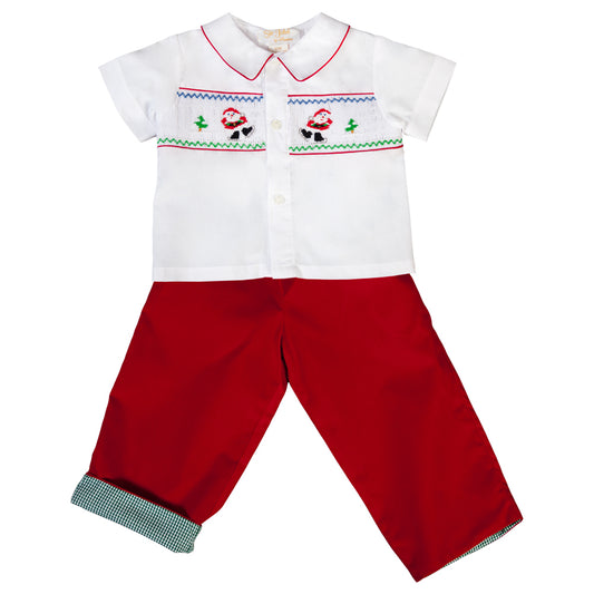 Ice Skating Santa Smocked White/Red Pants Set 19H 6650 SP