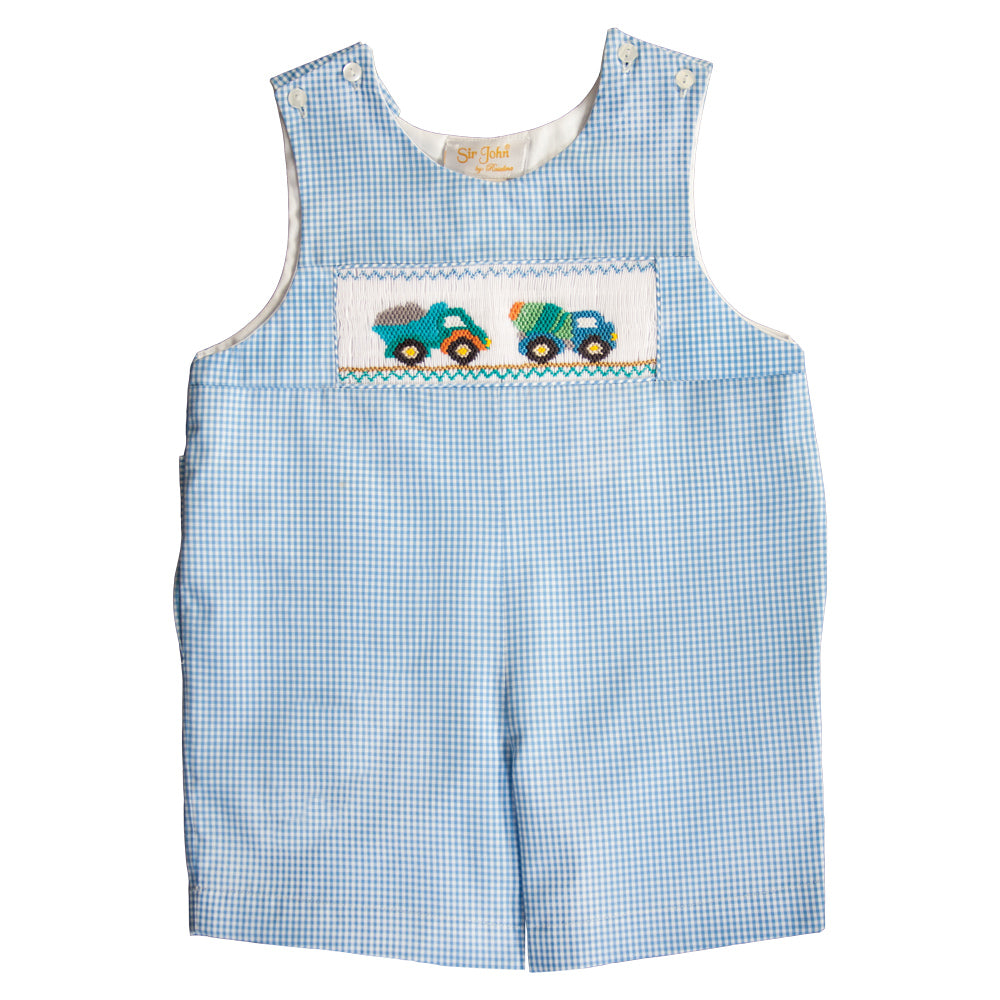 Construction Trucks Blue Gingham Smocked Romper 20SP 6652 R