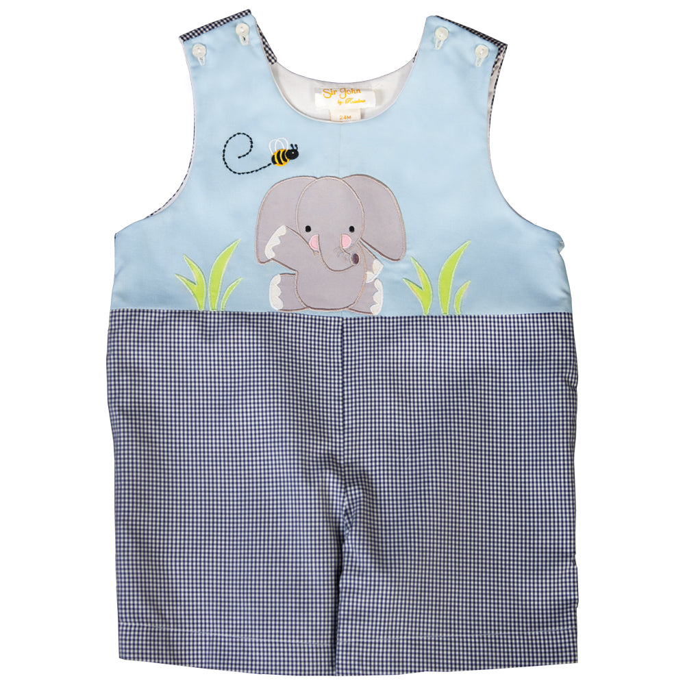 Let's Bee Friends Elephant Applique Blue/Navy Gingham Romper 20SU 6656 R
