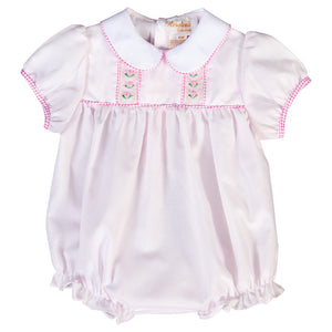 Bullion Flowers Lt. Pink Smocked Girl Bubble with Pink Gingham Trim 20SP 6677 BUG