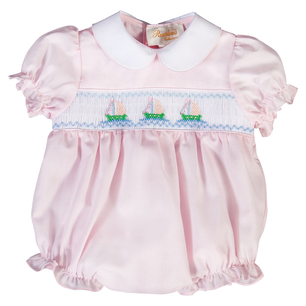 Sailboats Lt. Pink Smocked Girl Bubble 20SU 6681 BUG