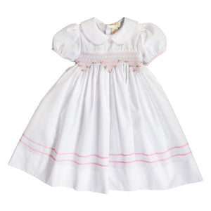 Sarah White Pink English Smocked Baby Dress w/Cap Sleeves 20SP 6688 D PK