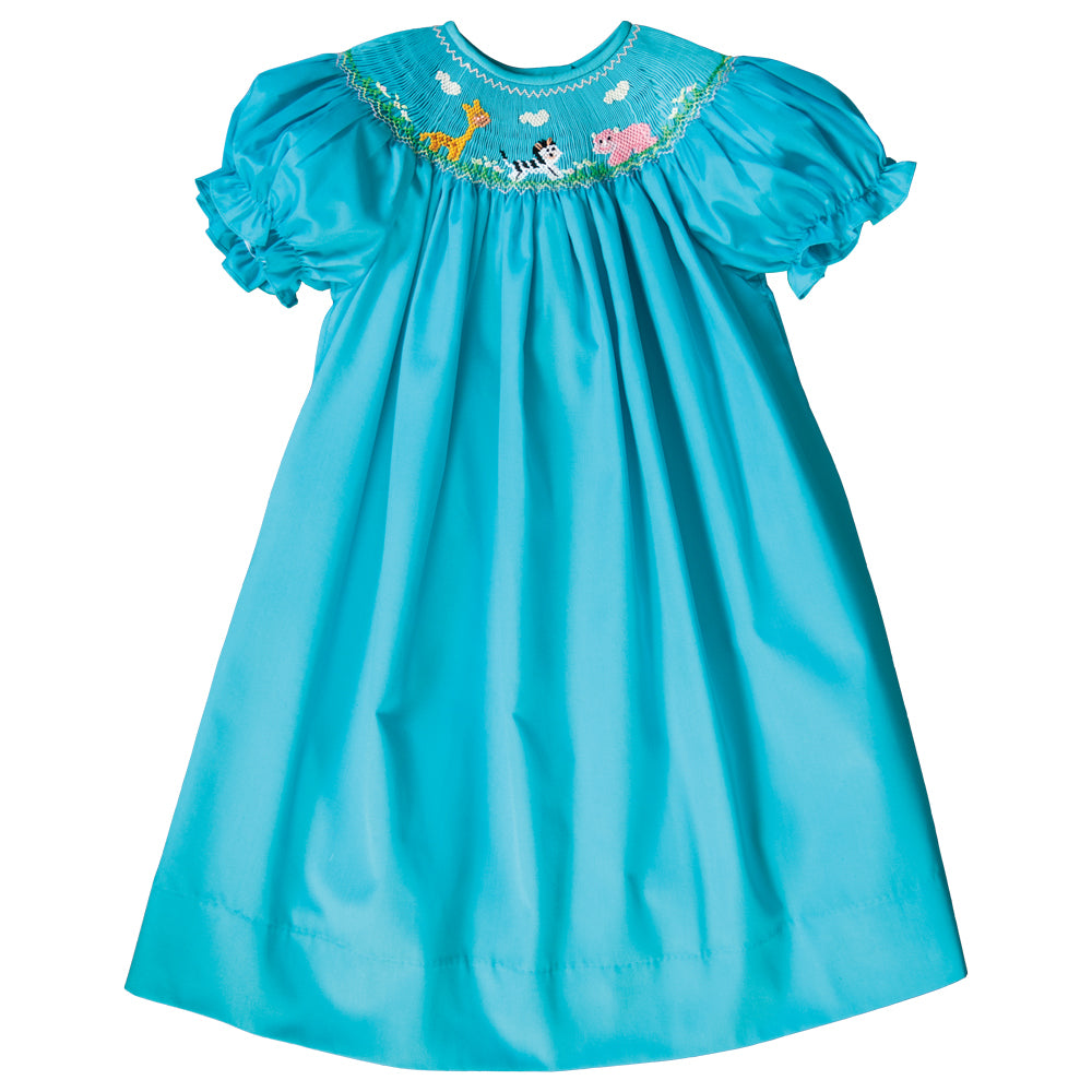 Animals & Flower Field Turquoise Smocked Bishop 20SU 6700 A