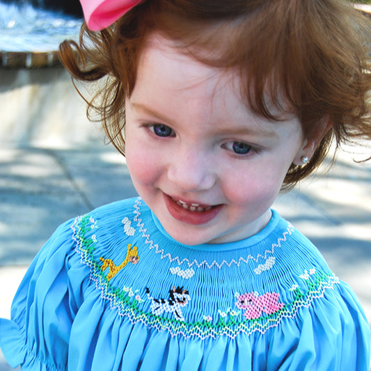 Animals & Flower Field Turquoise Smocked Bishop 20SU 6700 A