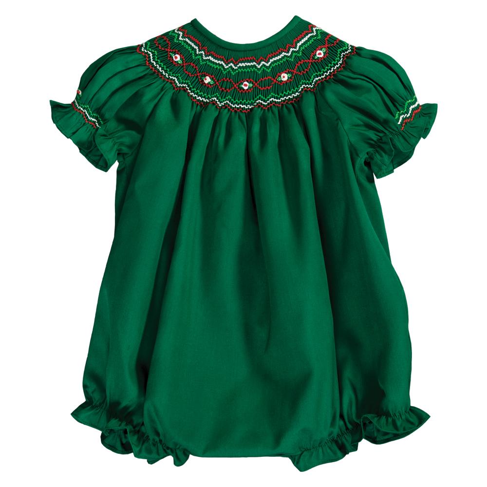 Holiday Forest Green Smocked Girl Bubble 20H 6714 BUG