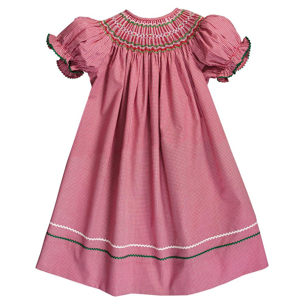 Jesse Red Gingham English Smocked Bishop w/RicRac 20H 6716 A