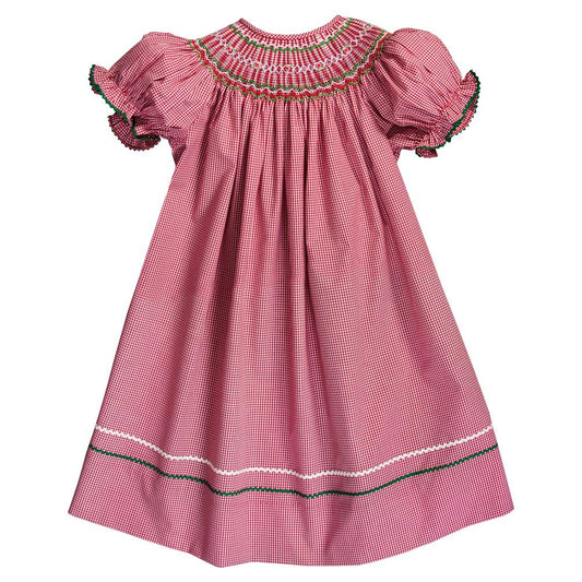 Jesse Red Gingham English Smocked Bishop w/RicRac 20H 6716 A