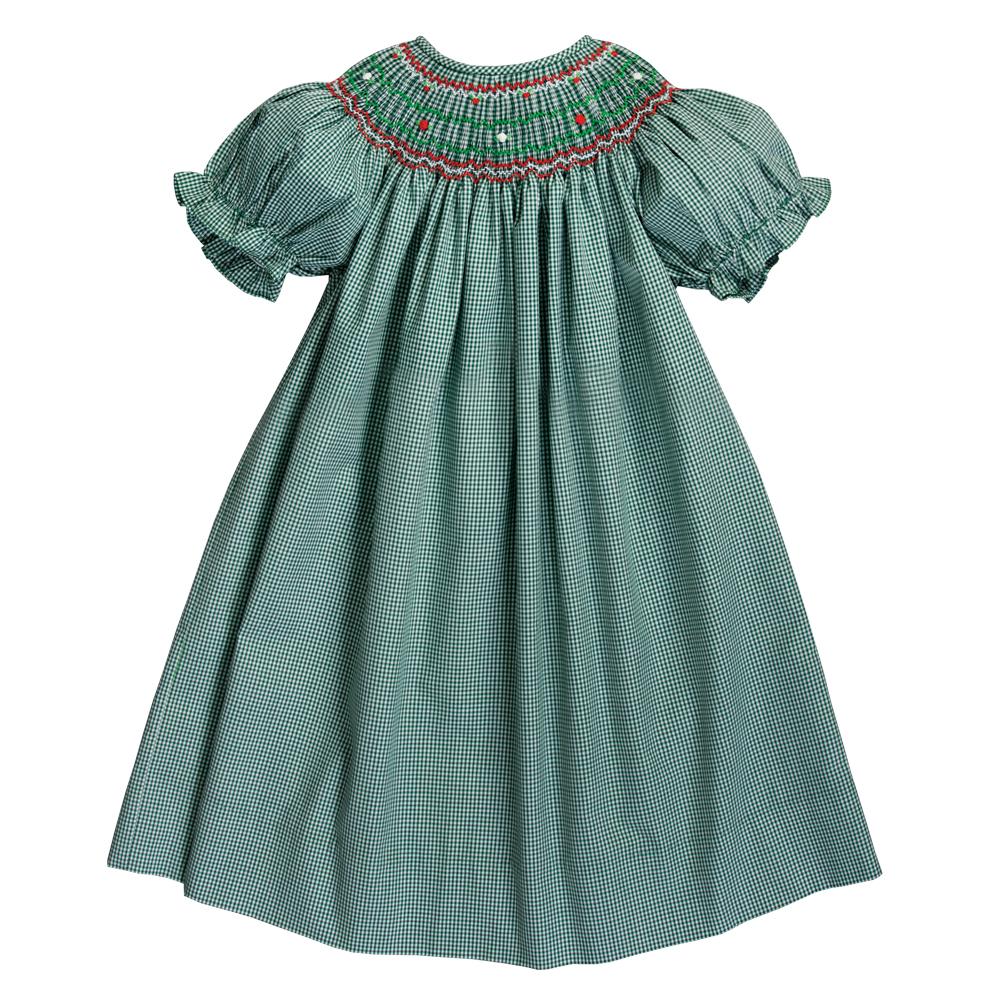 Everly Forest Green Gingham English Smocked Bishop 20H 6719 A