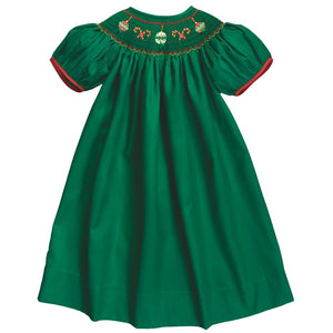 Christmas Ornaments and Candy Canes Smocked Forest Green Bishop w/Cap Sleeves 20H 6723 A