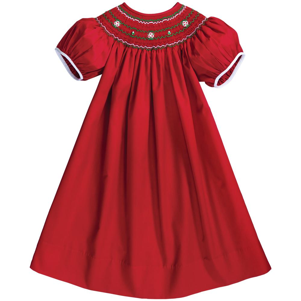 Victoria Holiday Red English Smocked Bishop w/Cap Sleeves 20H 6724 A