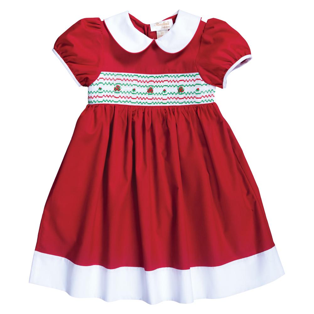Victoria Holiday Red/White English Smocked Baby Dress w/Cap Sleeves 20H 6724 D