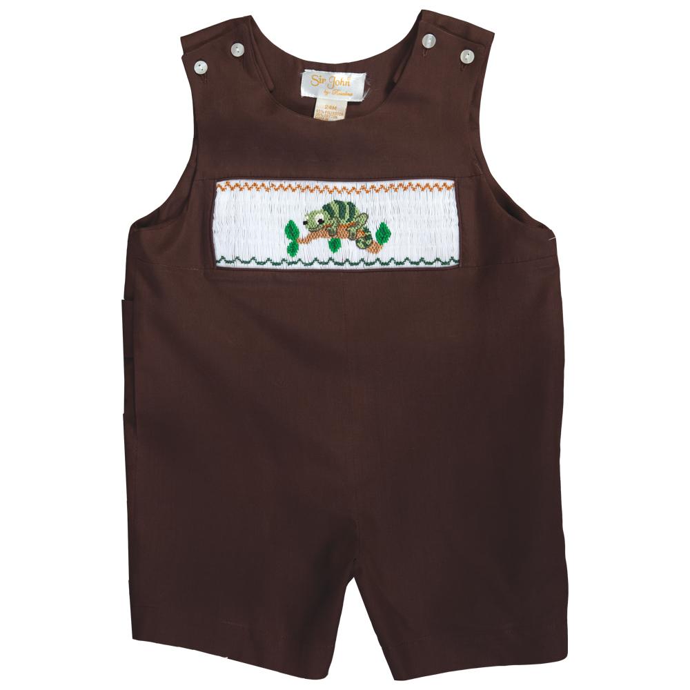 Chameleon Green Lizard Brown Smocked Romper 20F 6725 R