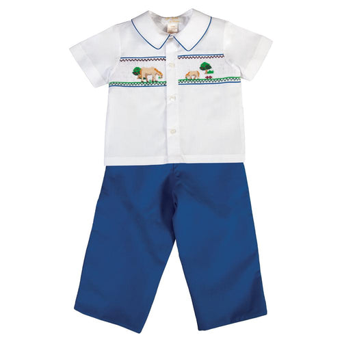Grazing Horses Royal Blue/White Smocked Pants Set 20F 6726 SP