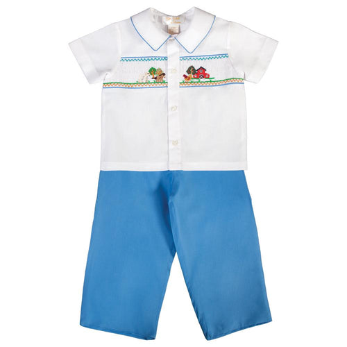 Happy Farm Med. Blue /White Smocked Pants Set 20F 6727 SP
