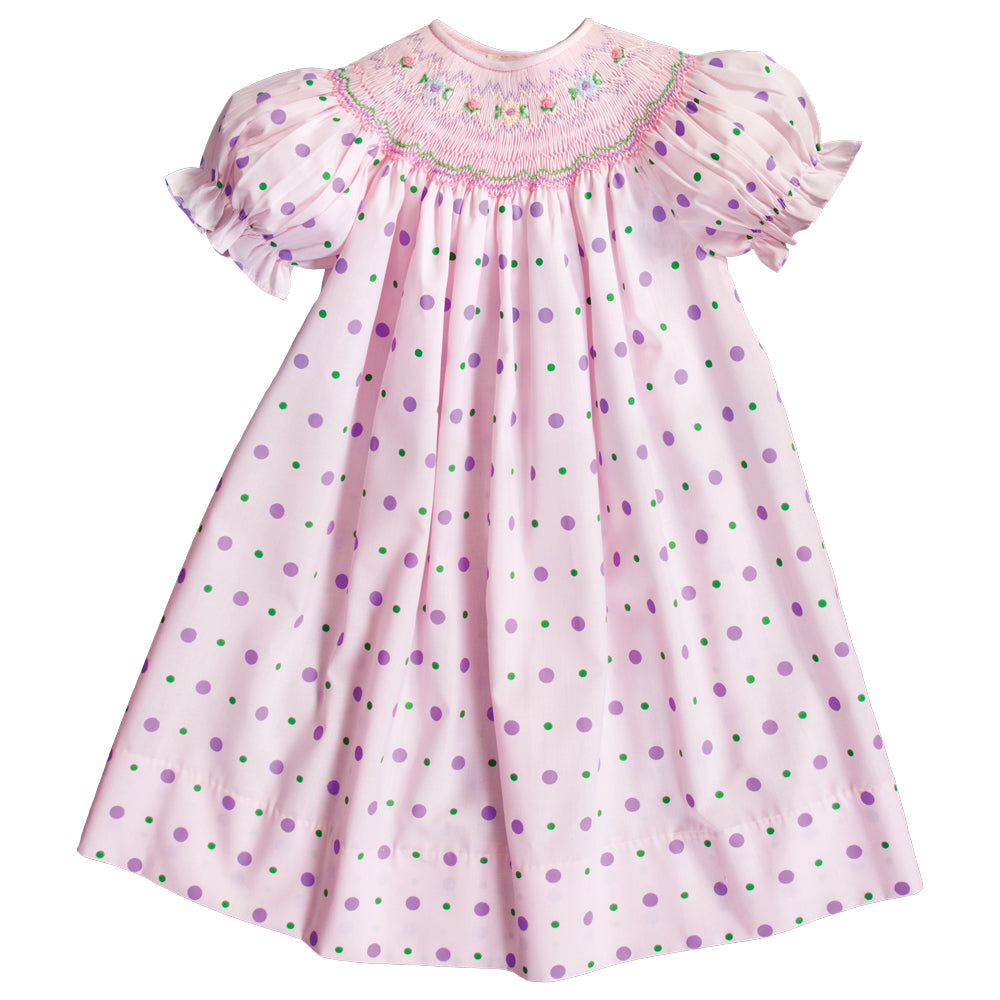 Pink Multi-Dot English Smocked Bishop 20SU 6736 A