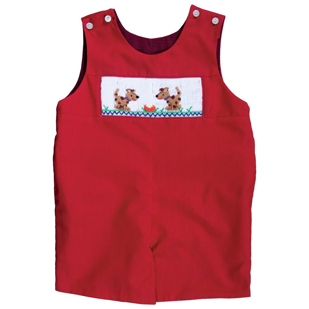 Puppy Dinner Time Smocked Red Reversible Romper 20F 6741 R