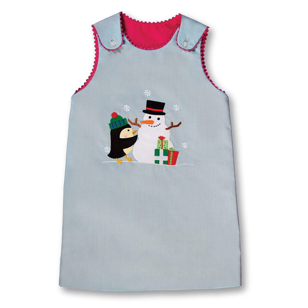Penguin & Snowman Blue Reversible Aline w/RicRac 17H 7004 C