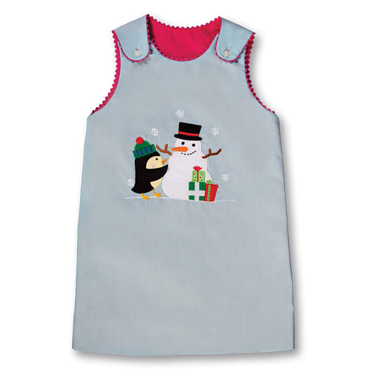 Penguin & Snowman Blue Reversible Aline w/RicRac 17H 7004 C