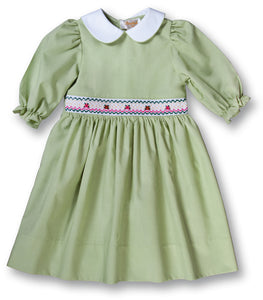 Elena Moss Green 3/4 Sleeve Smocked Baby Dress w/Peter Pan Collar 17F 7006 D