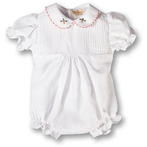 White Pintuck Girl Bubble w/Orange Gingham Trim Embroidered Collar 17F 7014 BUG