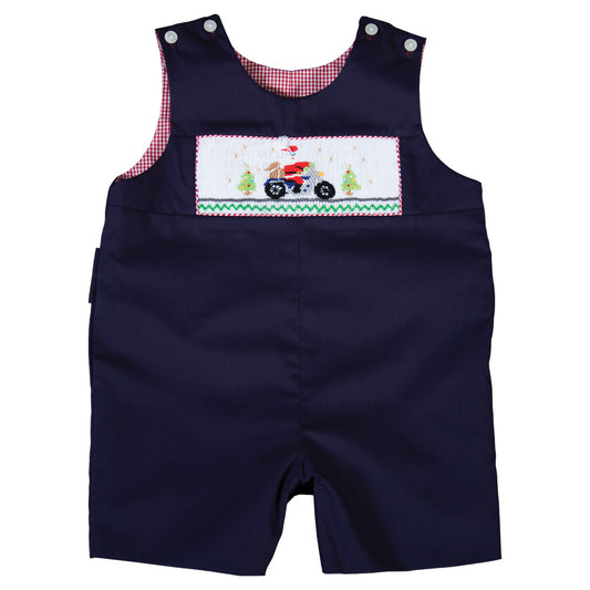 Bikin' Santa Navy Reversible Smocked Romper 18H 7016 R