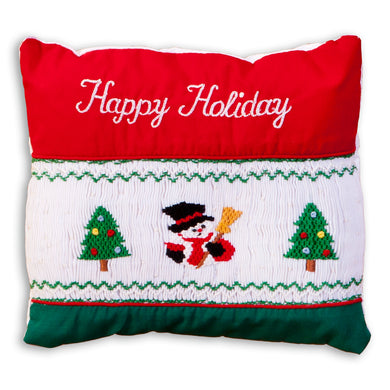 Snowman Happy Holiday Smocked Mini Pillow 864