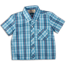 Blue Grey Red Plaid Short Sleeve Polo Shirt DAYR J-003