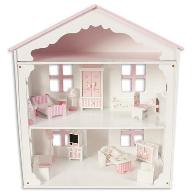 Wooden Doll House w/ 17pc. Furniture