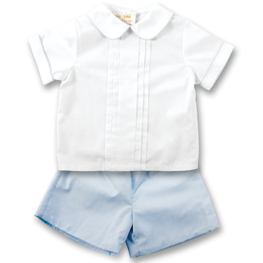 White & Blue 2 pc. Pleated Short Set FO5293